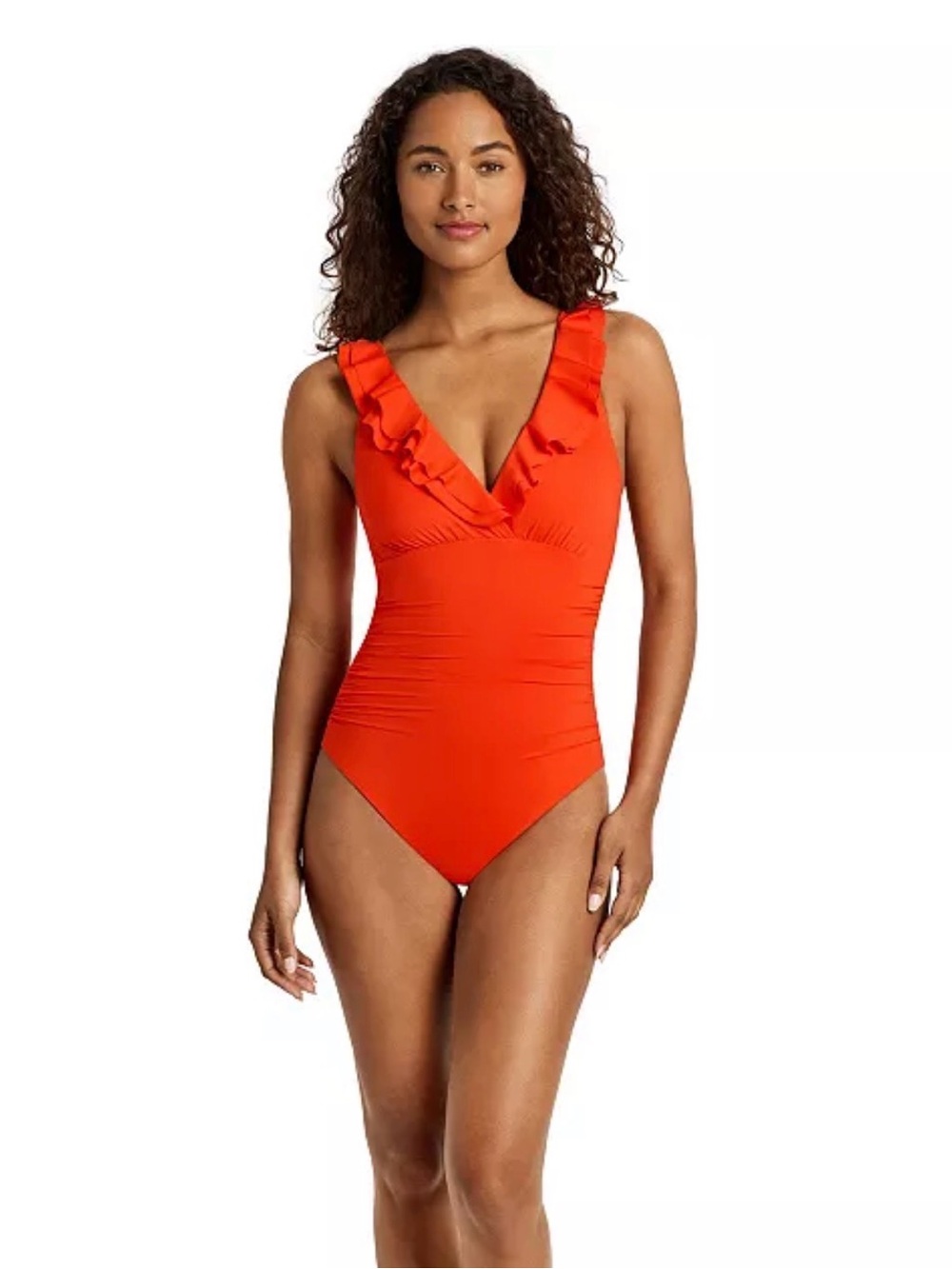 Ralph Lauren Women’s Ruffle V-Neck One-Piece Swimsuit - Orange